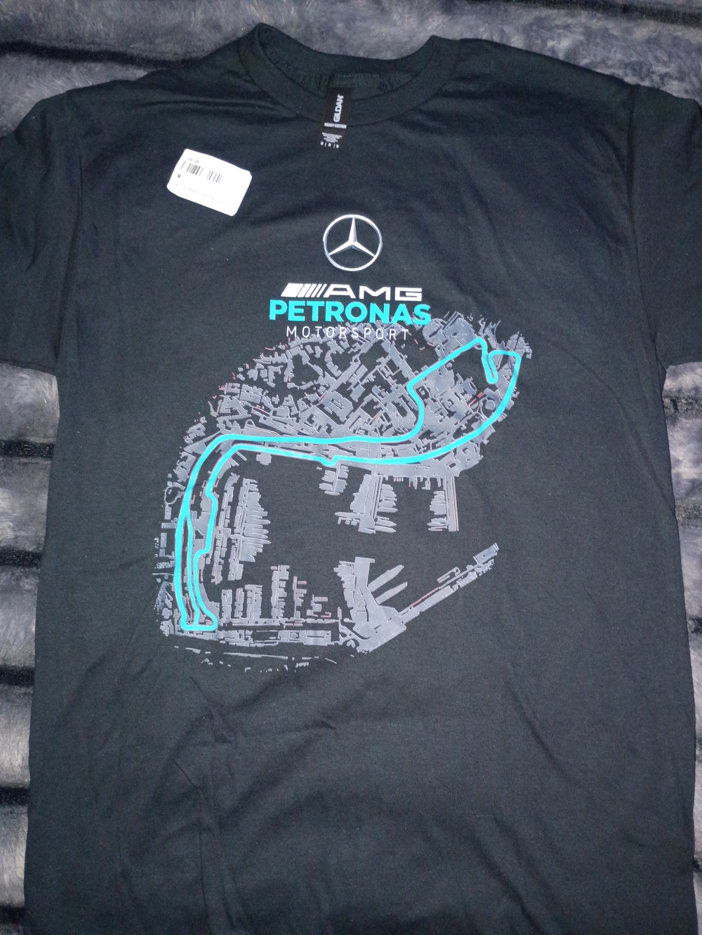 Mercedes AMG Petronas Black Short Sleeve Tee with Teal Track Graphic